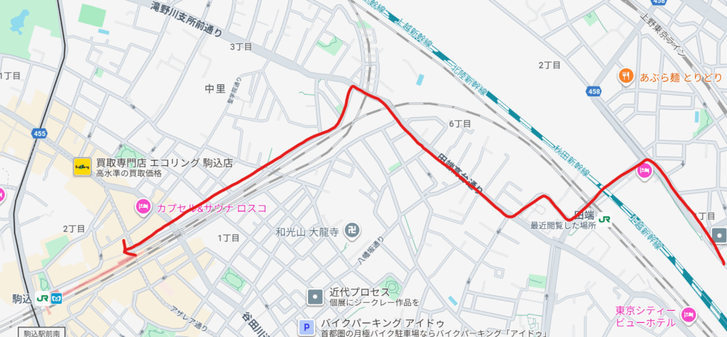 田端～駒込間の地図