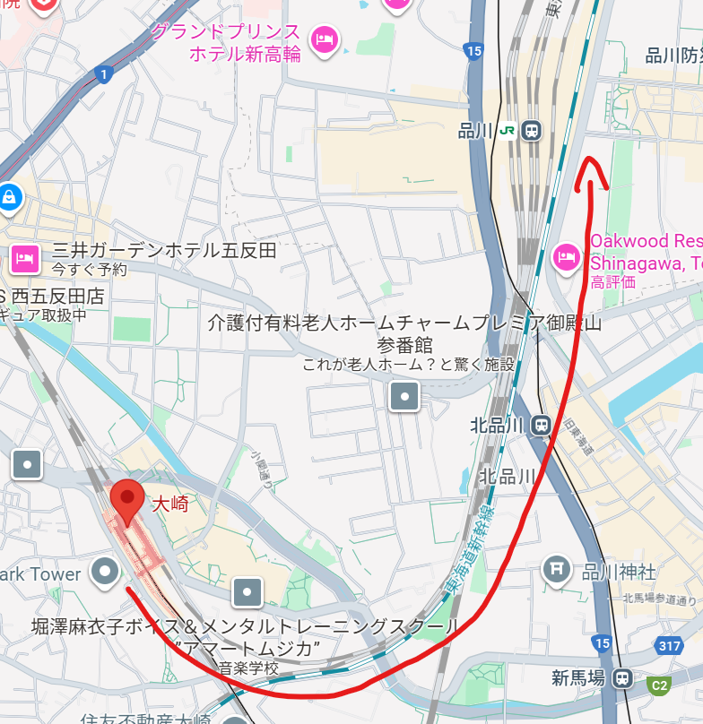 大崎から品川間の地図